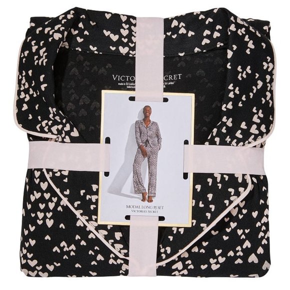 Victoria's Secret Other - VS XXL Reg 30" Inseam Modal PJ Set Black with Hearts So Comfy! PJ P.J. pjs NWT